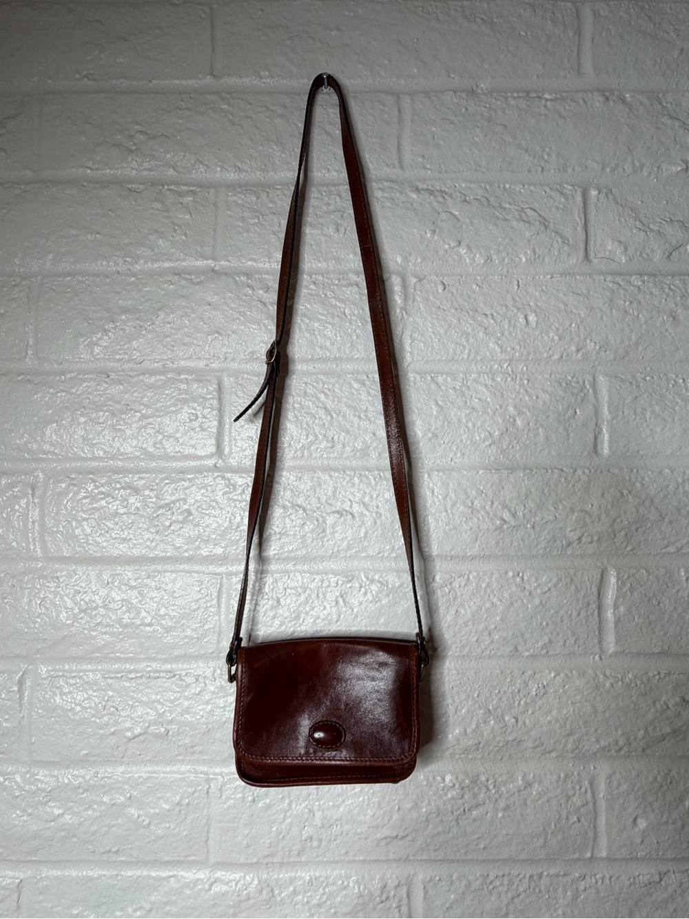 Vintage Genuine Brown Leather Crossbody Bag - Made in Italy